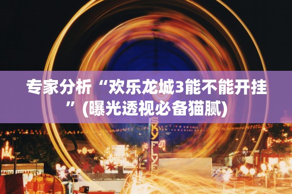 专家分析“欢乐龙城3能不能开挂”(曝光透视必备猫腻)