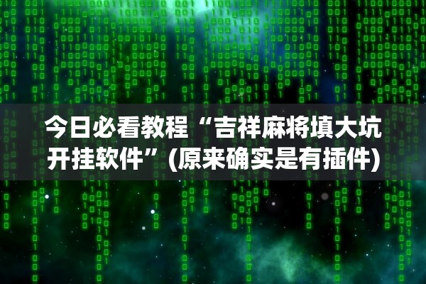 今日必看教程“吉祥麻将填大坑开挂软件”(原来确实是有插件)