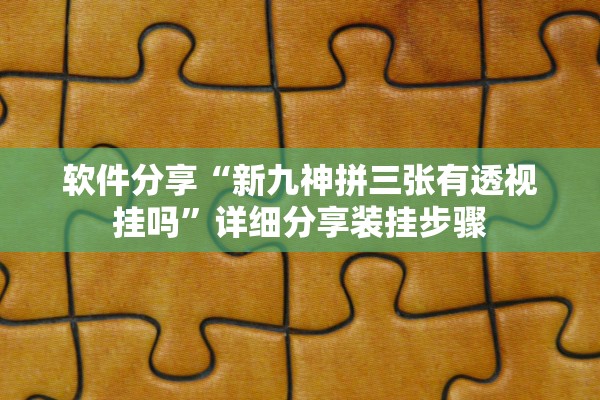 软件分享“新九神拼三张有透视挂吗”详细分享装挂步骤