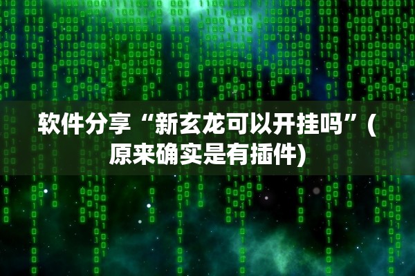 软件分享“新玄龙可以开挂吗”(原来确实是有插件)