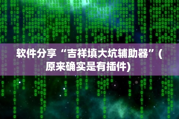 软件分享“吉祥填大坑辅助器	”(原来确实是有插件) 