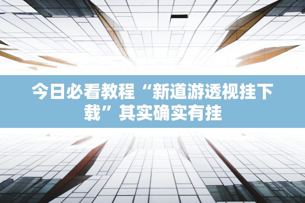 今日必看教程“新道游透视挂下载”其实确实有挂