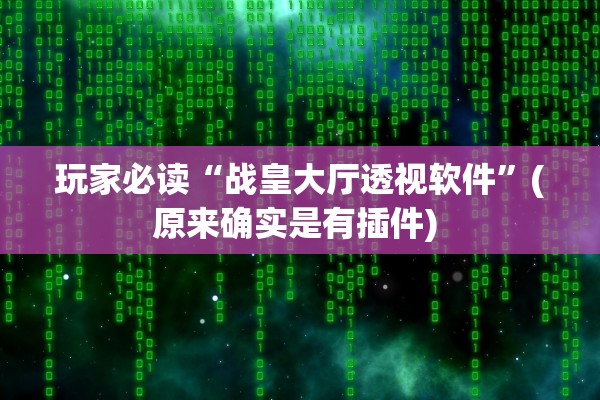 玩家必读“战皇大厅透视软件	”(原来确实是有插件) 